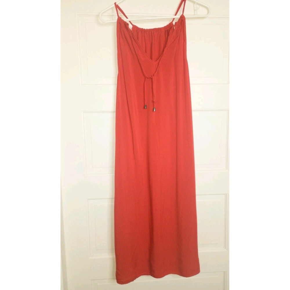 Splendid Orange Summer Dress Size Small Beach Drawstring Neckline Midi - Picture 2 of 12
